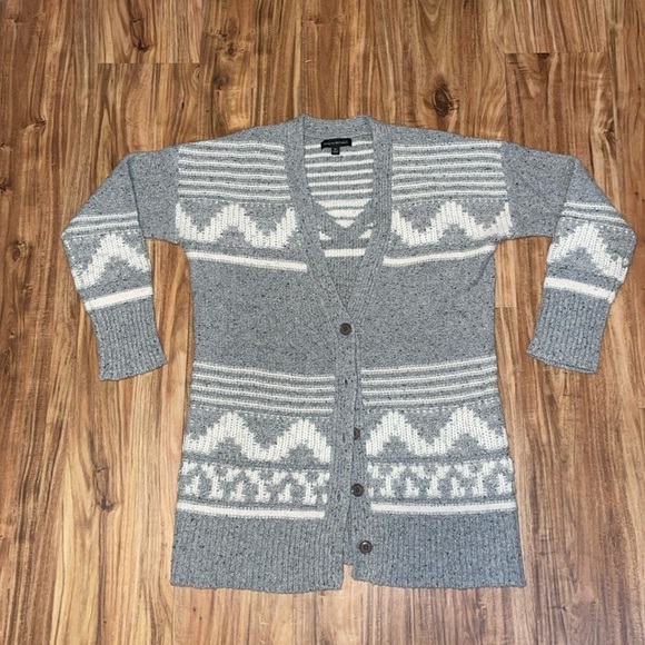 Banana Republic womens Medium sweater cardigan grey cream knit wool blend button - Picture 1 of 6